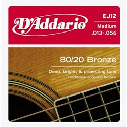 D'Addario EJ12 80/12 Bronze Acoustic Guitar Strings, Medium, 13-56