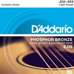 D'Addario Ej16 Phosphor Bronze Acoustic Guitar Strings, Light, 12-53