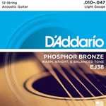 D'Addario Ej38 12-String Phosphor Bronze Acoustic Guitar Strings, Light, 10-47