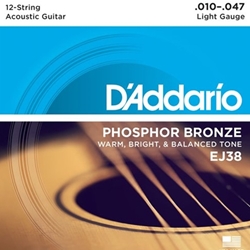D'Addario Ej38 12-String Phosphor Bronze Acoustic Guitar Strings, Light, 10-47